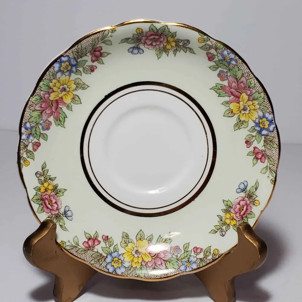 Colclough Teacup and Saucer Green Floral Vintage